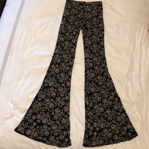 Black floral print bell bottoms